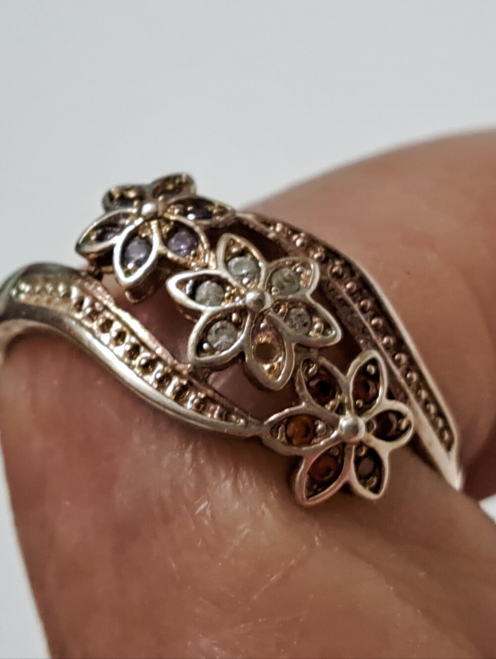 Sterling Silver Floral Multi-Color Gemstone Ring